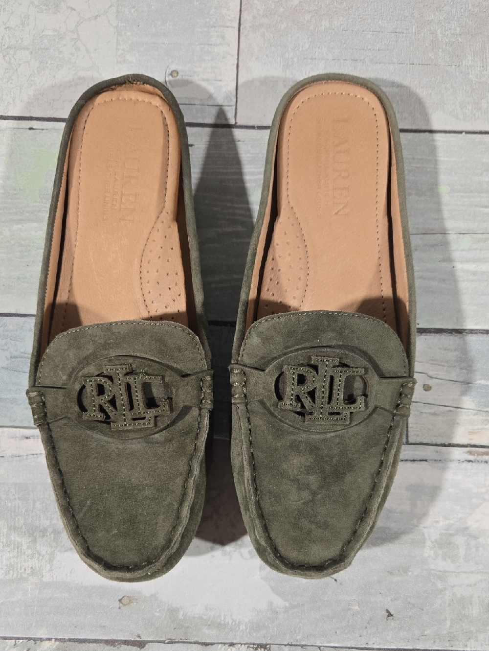 Lauren Ralph Lauren Olive Suede Slip-On Mules Size 6